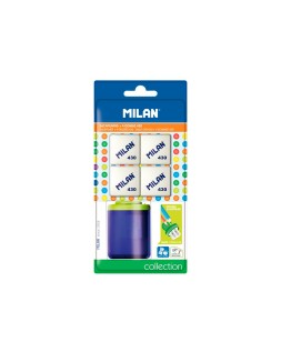 Sacapuntas milan collection plastico 2 usos + 4 gomas de borrar 430