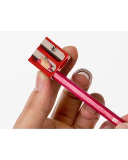 Sacapuntas liderpapel metalico cuña 2 usos color rojo