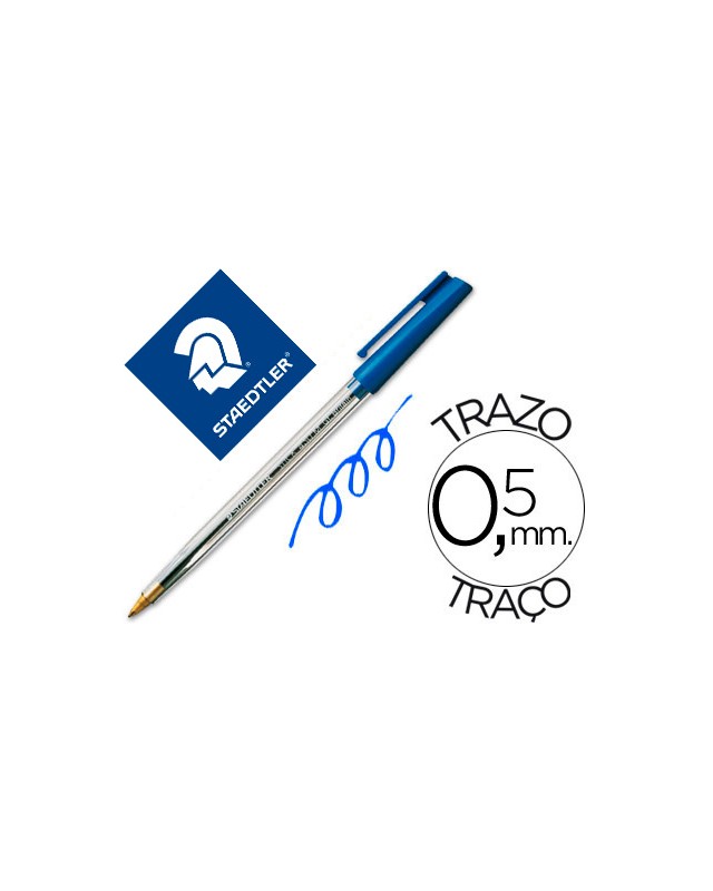 Boligrafo staedtler stick azul con capuchon