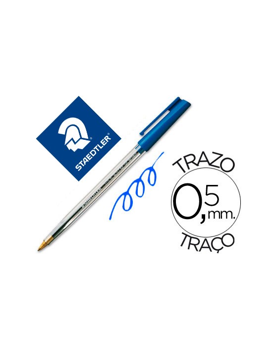 Boligrafo staedtler stick azul con capuchon