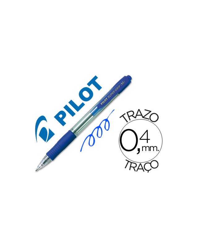 Boligrafo pilot super grip azul retractil sujecion de caucho tinta base de aceite