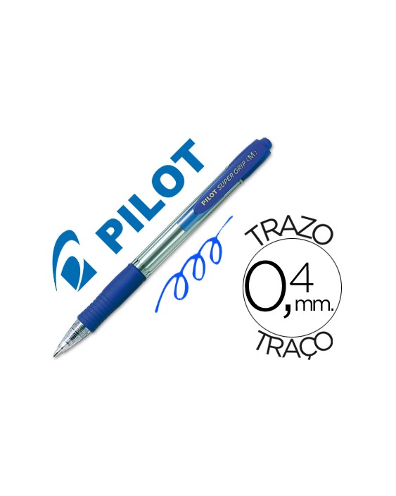Boligrafo pilot super grip azul retractil sujecion de caucho tinta base de aceite
