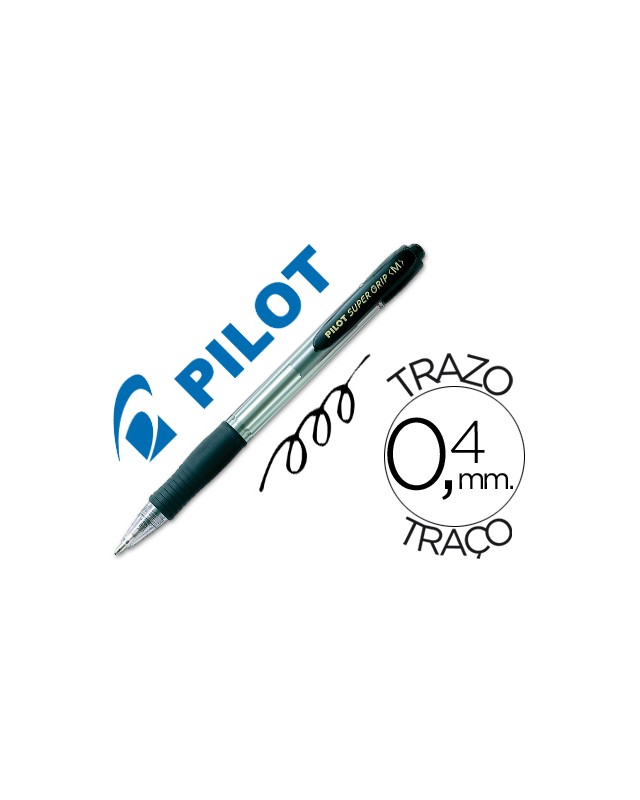 Boligrafo pilot super grip negro retractil sujecion de caucho tinta base de aceite