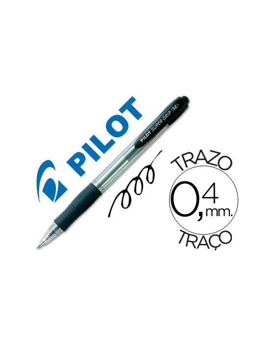 Boligrafo pilot super grip negro retractil sujecion de caucho tinta base de aceite