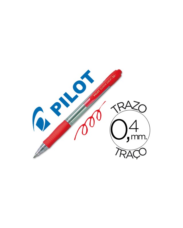 Boligrafo pilot super grip rojo retractil sujecion de caucho tinta base de aceite