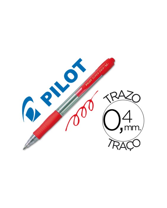 Boligrafo pilot super grip rojo retractil sujecion de caucho tinta base de aceite
