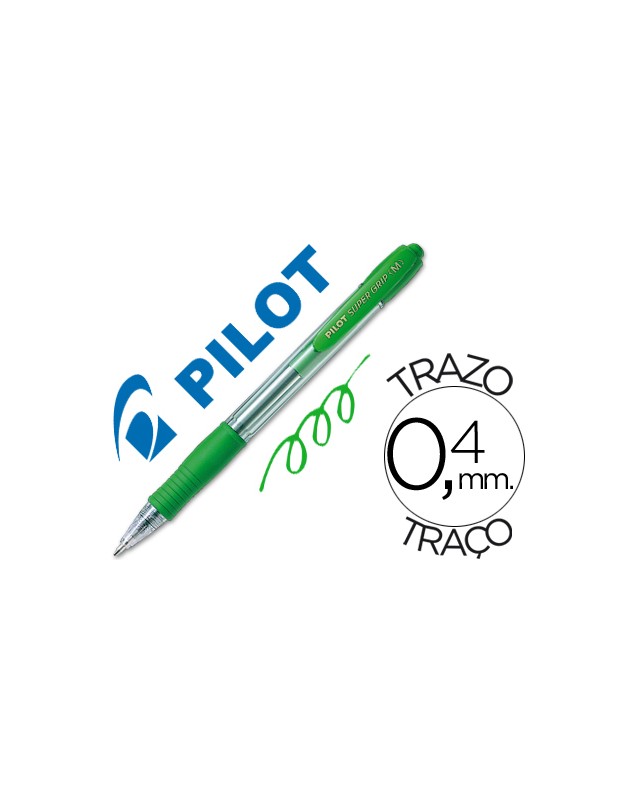 Boligrafo pilot super grip verde retractil sujecion de caucho tinta base de aceite