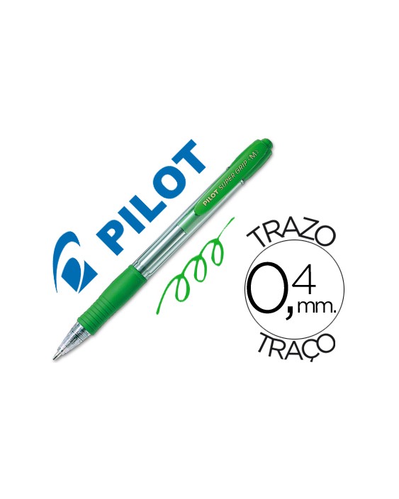 Boligrafo pilot super grip verde retractil sujecion de caucho tinta base de aceite