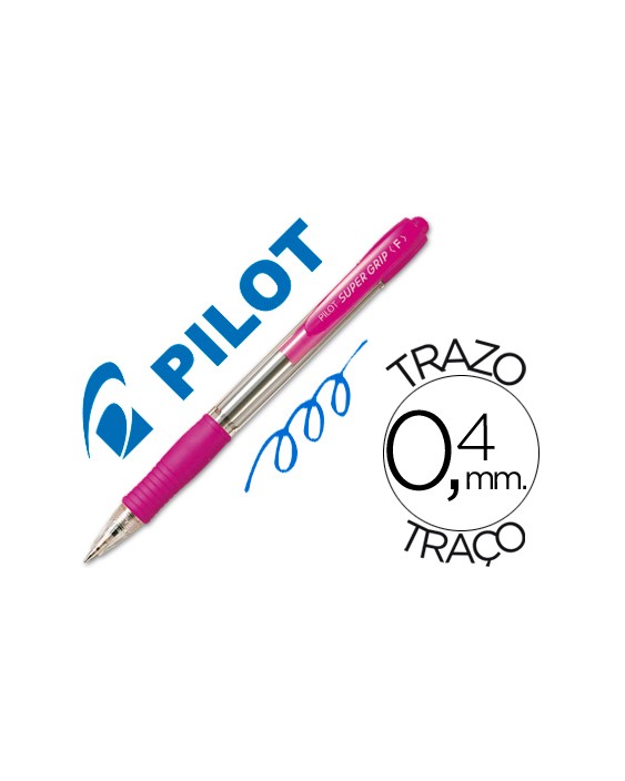 Boligrafo pilot super grip rosa retractil sujecion de caucho tinta base de aceite