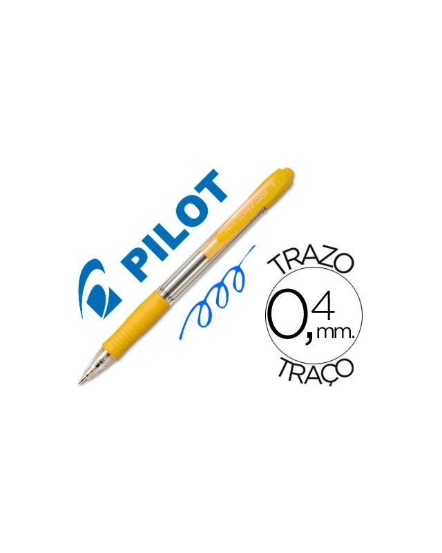 Boligrafo pilot super grip amarillo retractil sujecion de caucho tinta base de aceite