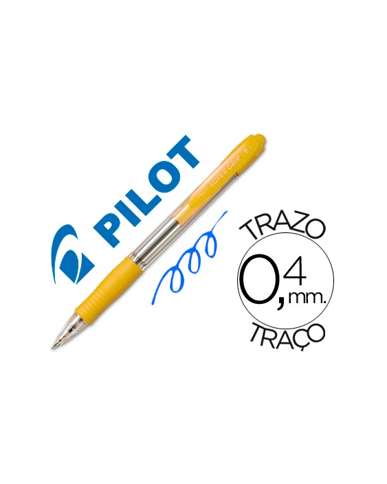 Boligrafo pilot super grip amarillo retractil sujecion de caucho tinta base de aceite