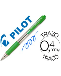 Boligrafo pilot super grip verde claro retractil sujecion de caucho tinta base de aceite
