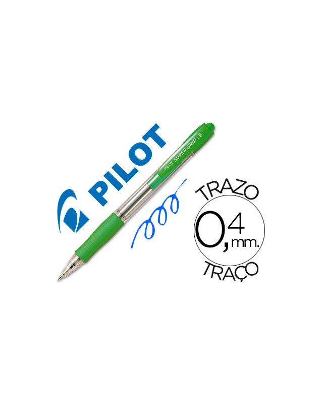 Boligrafo pilot super grip verde claro retractil sujecion de caucho tinta base de aceite