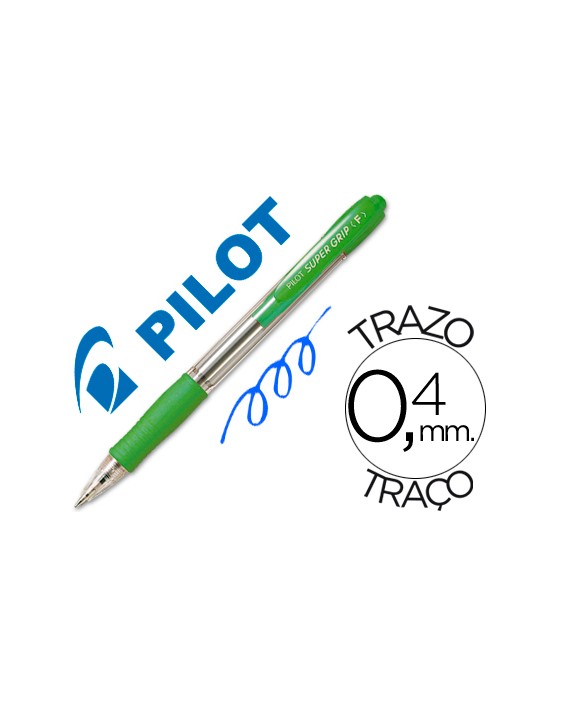 Boligrafo pilot super grip verde claro retractil sujecion de caucho tinta base de aceite