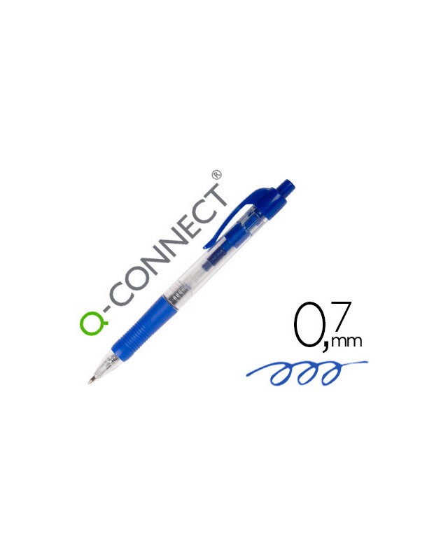 Boligrafo q-connect retractil con sujecion de caucho tinta aceite 0,7 mm color azul