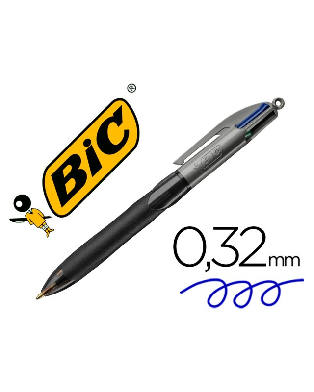 Boligrafo bic cuatro colores con grip colore negro punta 1 mm