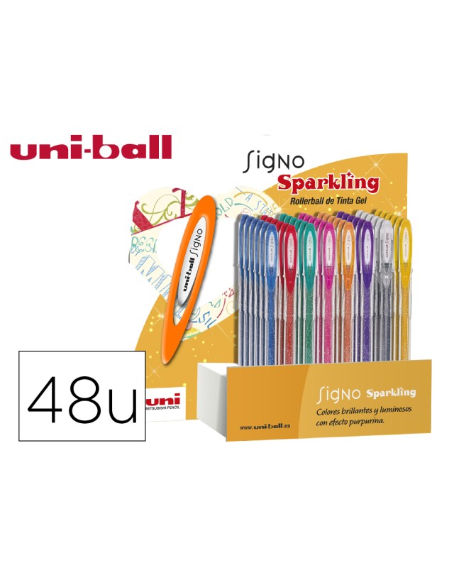 Boligrafo uni ball um-120 signo 0,7 mm tinta gel expositor de 48 colores con purpurina