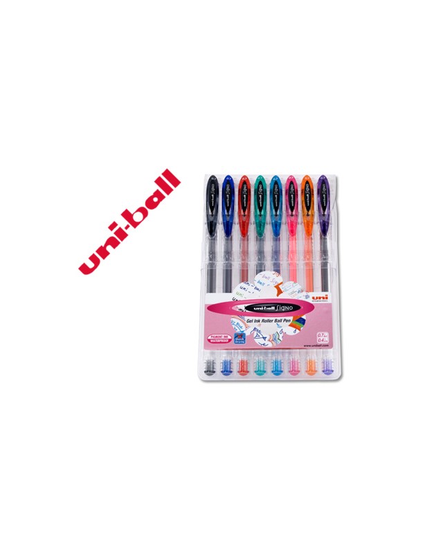 Boligrafo uni ball um-120 signo 0,7 mm tinta gel estuche de 8 colores basicos