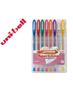 Boligrafo uni ball um-120 signo 1 mm tinta gel estuche de 8 colores con purpurina