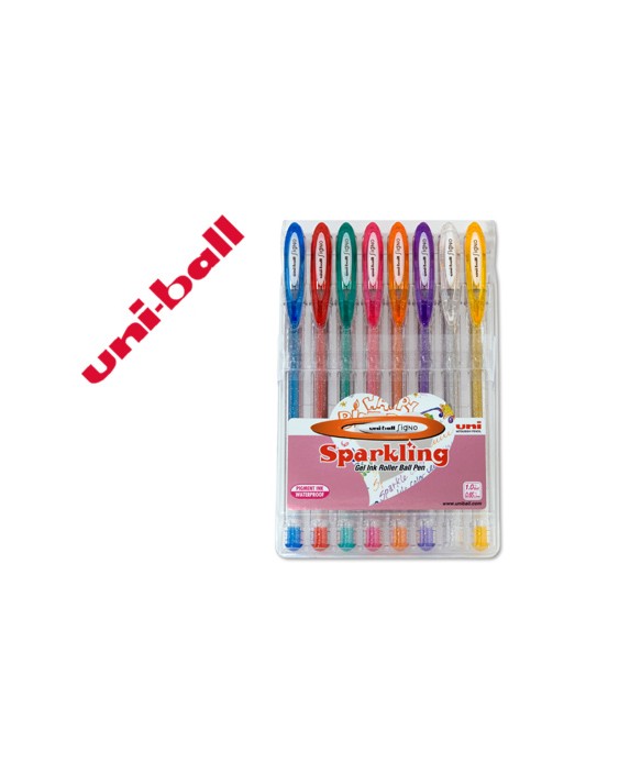 Boligrafo uni ball um-120 signo 1 mm tinta gel estuche de 8 colores con purpurina