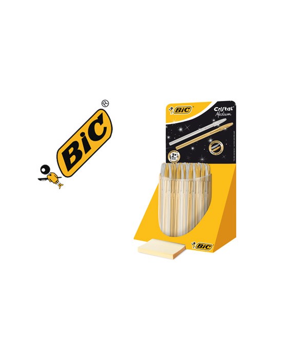Boligrafo bic cristal linea celebration dorado y plateado expositor de 40 unidades surtidas