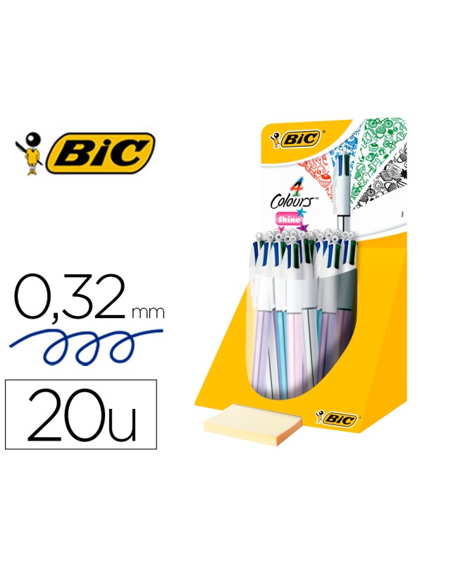 Boligrafo bic cuatro colores shine colores metalizados punta de 1 mm presentacion en expositor