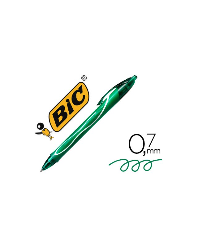 Boligrafo bic gelocity quick dry retractil tinta gel verde punta de 0,7 mm