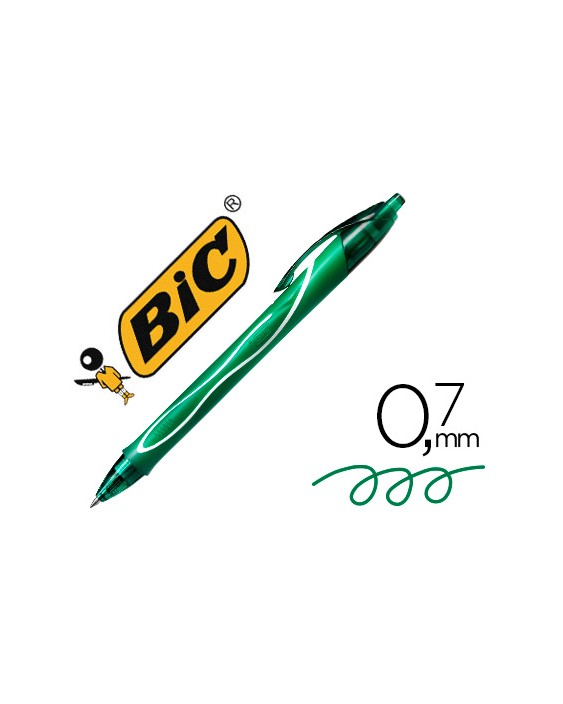 Boligrafo bic gelocity quick dry retractil tinta gel verde punta de 0,7 mm
