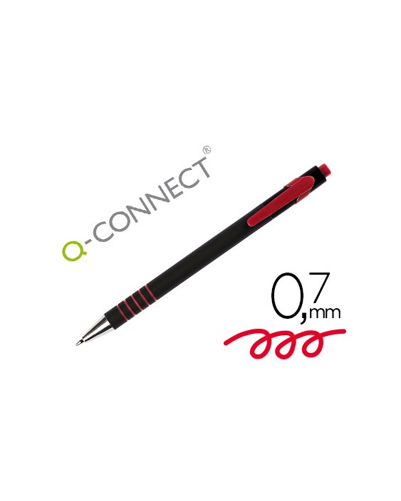 Boligrafo q-connect retractil con grip 0,7 mm color rojo