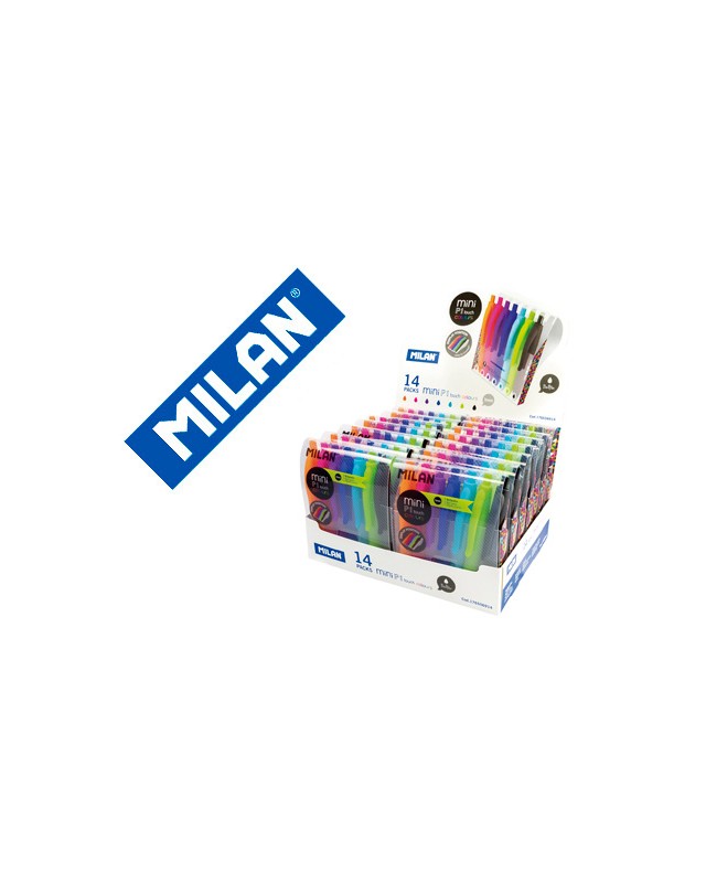Boligrafo milan p1 retractil 1 mm touch mini estuche de 7 unidades colores surtidos expositor de 14 estuches
