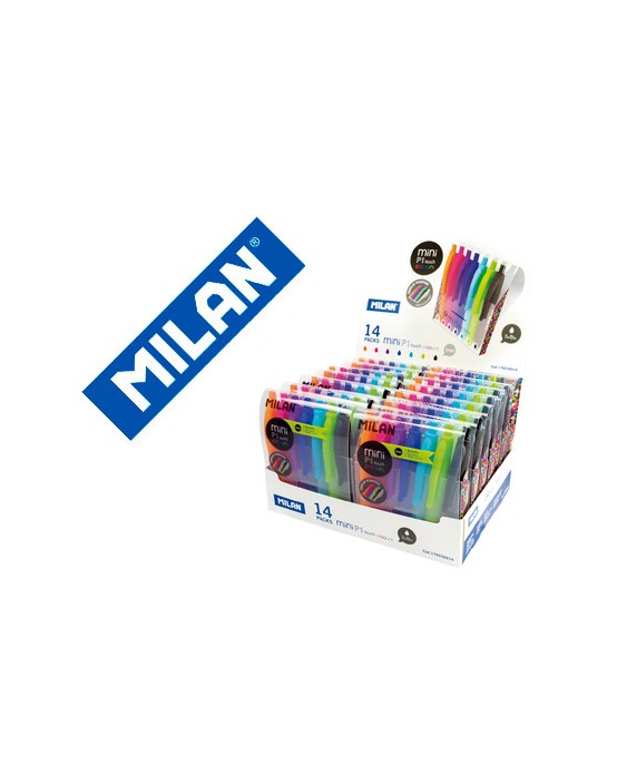 Boligrafo milan p1 retractil 1 mm touch mini estuche de 7 unidades colores surtidos expositor de 14 estuches