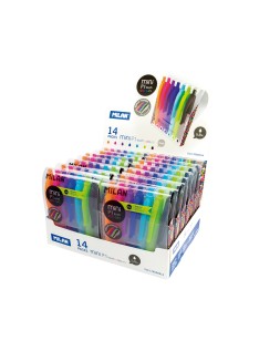 Boligrafo milan p1 retractil 1 mm touch mini estuche de 7 unidades colores surtidos expositor de 14 estuches
