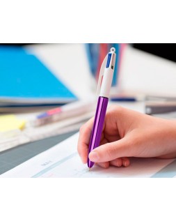 Boligrafo bic cuatro colores shine morado punta de 1 mm
