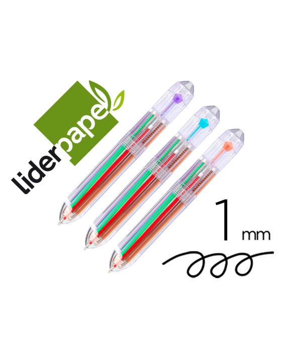 Boligrafo liderpapel 10 en 1 cuerpo transparente 10 colores 1 mm retractil