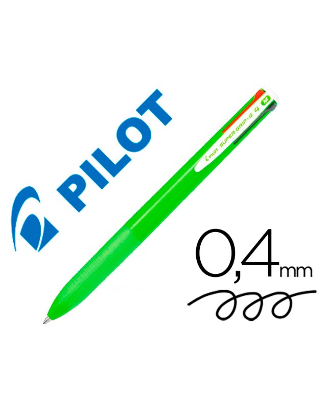 Boligrafo pilot super grip g 4 colores retractil sujecion de caucho tinta base de aceite cuerpo color verde