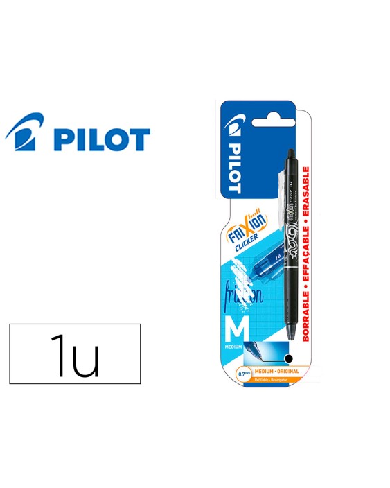 Boligrafo pilot frixion clicker borrable 0,7 mm punta media negro en blister