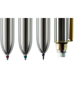 Boligrafo milan multifuncion cromado adornos dorados azul/rojo/portaminas 0,5 mm/ goma de borrar en caja metal