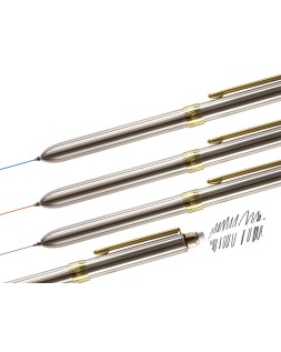 Boligrafo milan multifuncion cromado adornos dorados azul/rojo/portaminas 0,5 mm/ goma de borrar en caja metal