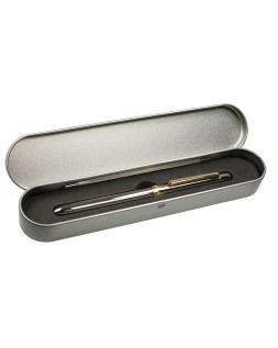 Boligrafo milan multifuncion cromado adornos dorados azul/rojo/portaminas 0,5 mm/ goma de borrar en caja metal