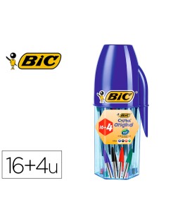 Boligrafo bic cristal mega tubo 16+4 unidades colores surtidos 8 azules / 5 negros / 4 rojos/ 3 verdes