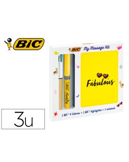 Set escritura bic 1 cuatro colores shine + 1 fluorescente grip pastel + 1 notebook