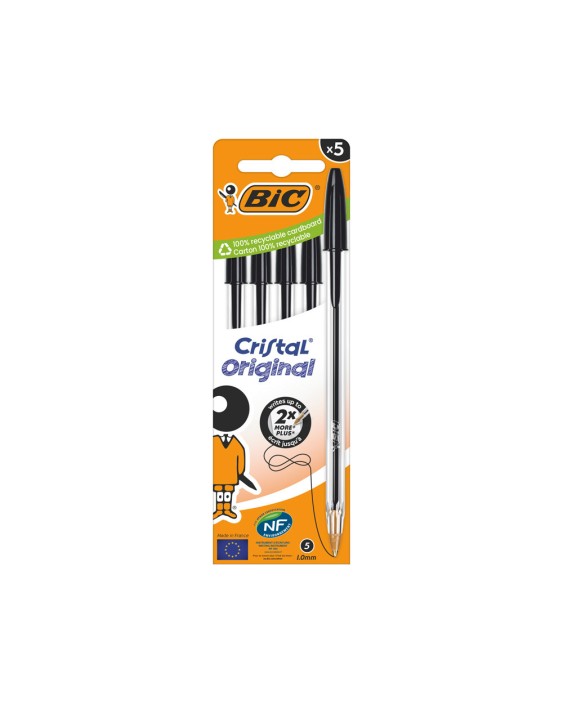 Boligrafo bic cristal original tinta negra bolsa de 5 unidades