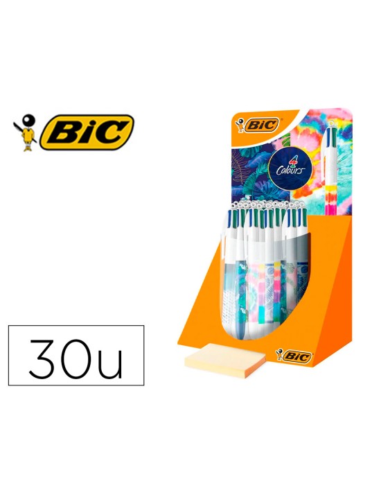 Boligrafo bic cuatro colores decorados punta de 1 mm expositor de 30 unidades