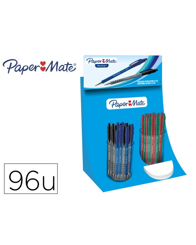 Boligrafo flexgrip retractil expositor de 96 unidades colores surtidos