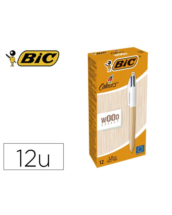Boligrafo bic cuatro colores wood caja de 12 unidades