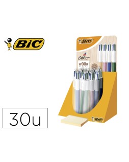 Boligrafo bic cuatro colores wood expositor de 30 unidades colores surtidos