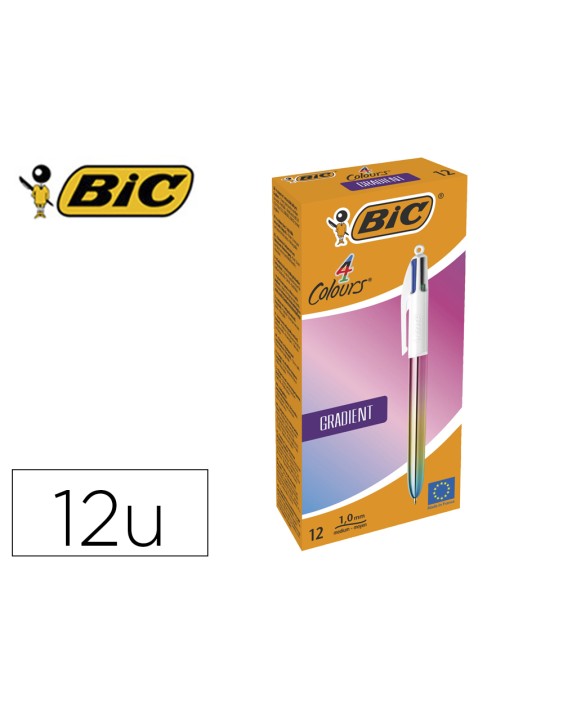 Boligrafo bic cuatro colores gradiente caja de 12 unidades colores surtidos