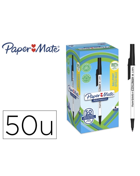 Boligrafo paper mate kilometrico punta 1 mm plastico reciclado 80% color negro