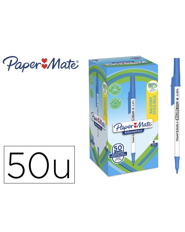 Boligrafo paper mate kilometrico punta 1 mm plastico reciclado 80% color azul