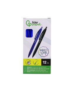 Boligrafo liderpapel punta 1 mm retractil con clip acabado soft touch tinta azul cuerpo azul